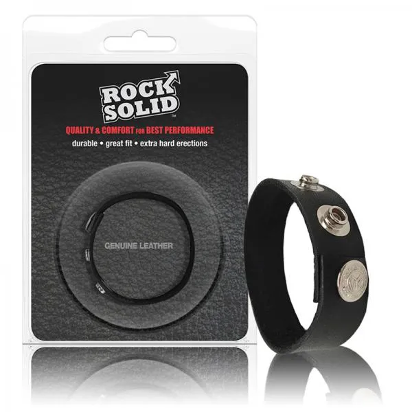 Male Sex Toys Rock Solid Rock Solid Adjustable Leather 3 Snap Cock Ring Black