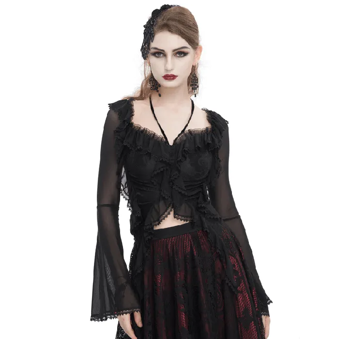 EVEs SECRETS Couples Gothic Ruffled Womens Top with Sheer Sleeves and Back LaceUp EVEs SECRETS Couples Gothic Ruffled Womens Top with Sheer Sleeves and Back LaceUp