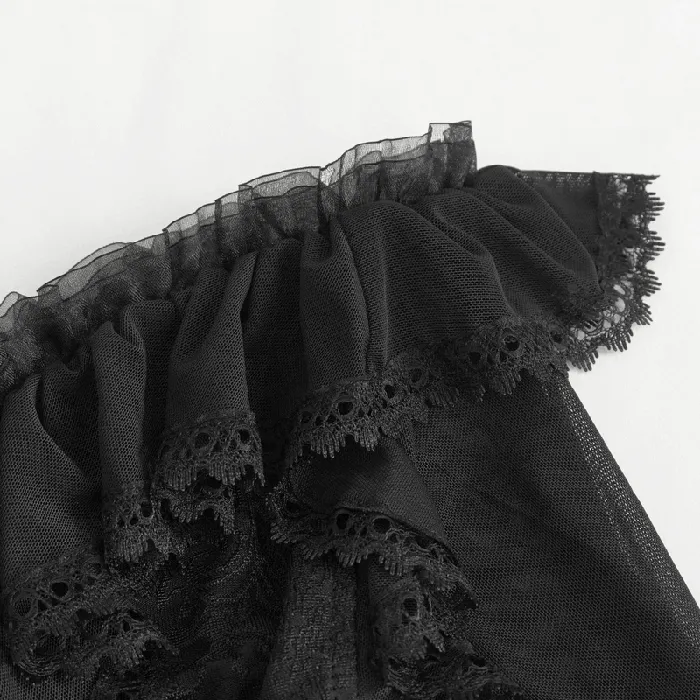 EVEs SECRETS Couples Gothic Ruffled Womens Top with Sheer Sleeves and Back LaceUp