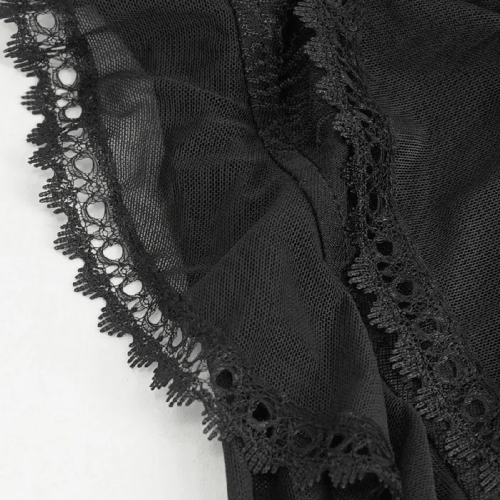 EVEs SECRETS Couples Gothic Ruffled Womens Top with Sheer Sleeves and Back LaceUp