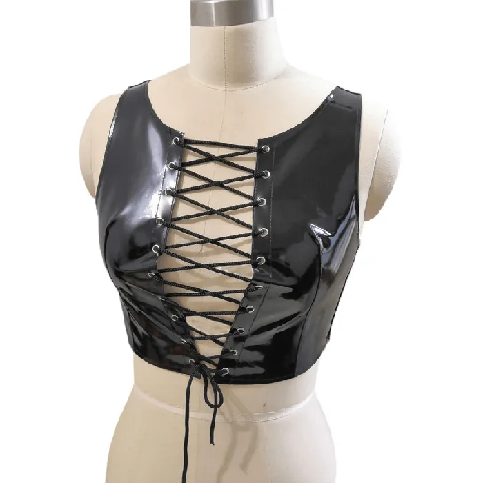 Sexy Laceup Crop Tank Top PVC Leather Wetlook Apparel Womens Shiny Outfits EVEs SECRETS Couples