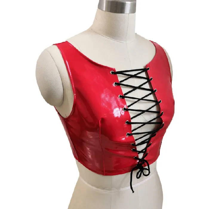 Sexy Laceup Crop Tank Top PVC Leather Wetlook Apparel Womens Shiny Outfits EVEs SECRETS Couples