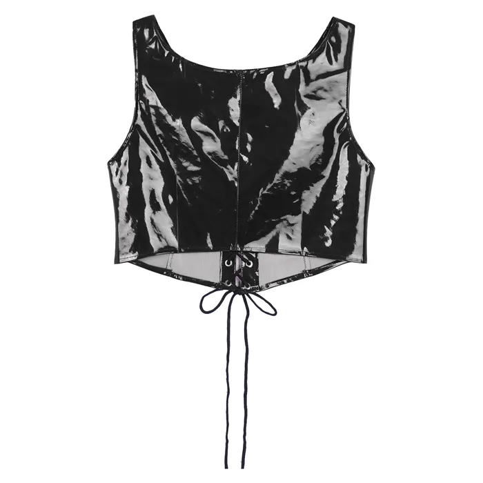 Sexy Laceup Crop Tank Top PVC Leather Wetlook Apparel Womens Shiny Outfits EVEs SECRETS Couples