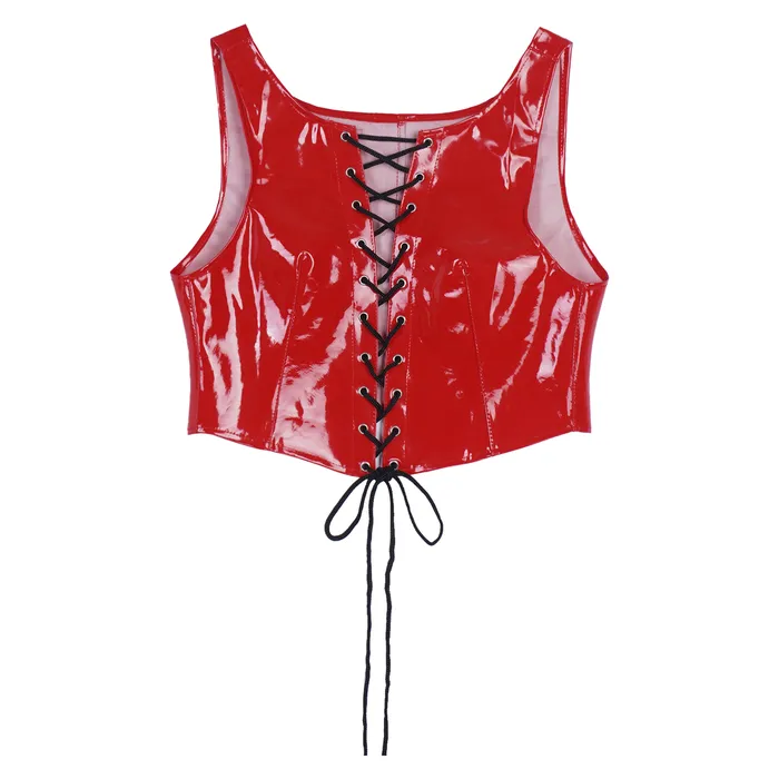 Sexy Laceup Crop Tank Top PVC Leather Wetlook Apparel Womens Shiny Outfits EVEs SECRETS Couples