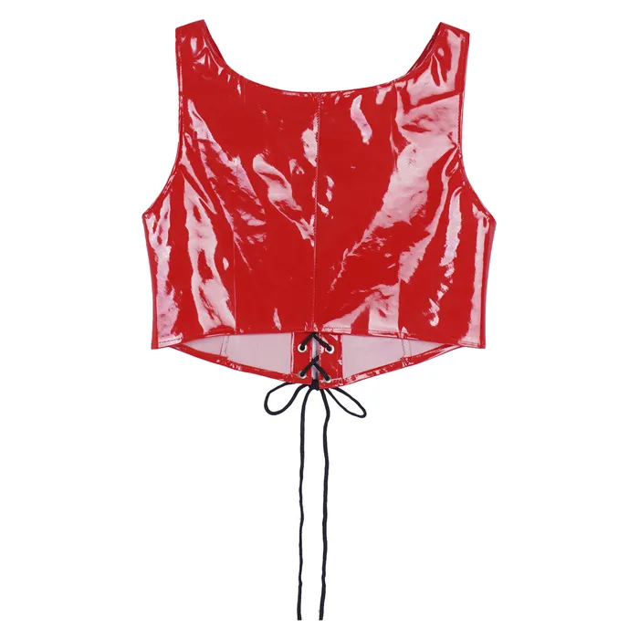 Sexy Laceup Crop Tank Top PVC Leather Wetlook Apparel Womens Shiny Outfits EVEs SECRETS Couples