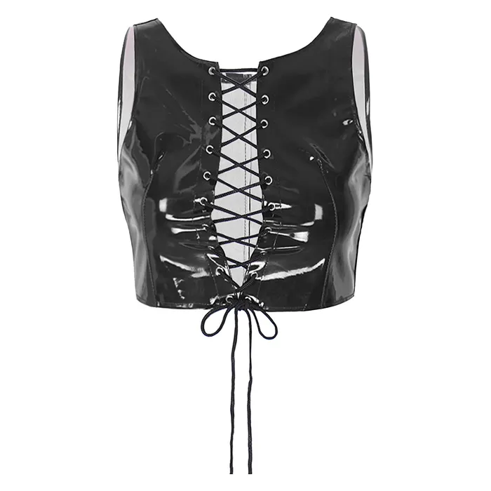 Sexy Laceup Crop Tank Top PVC Leather Wetlook Apparel Womens Shiny Outfits EVEs SECRETS Couples