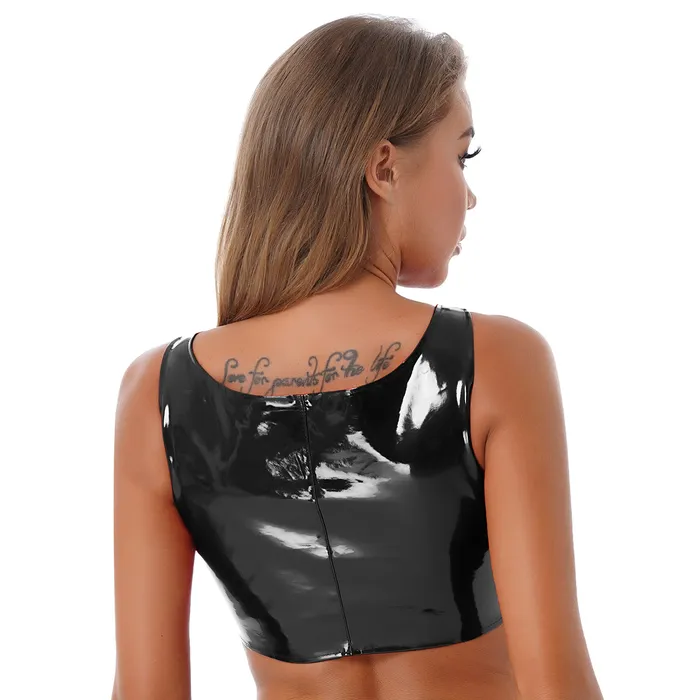 Sexy Laceup Crop Tank Top PVC Leather Wetlook Apparel Womens Shiny Outfits EVEs SECRETS Couples