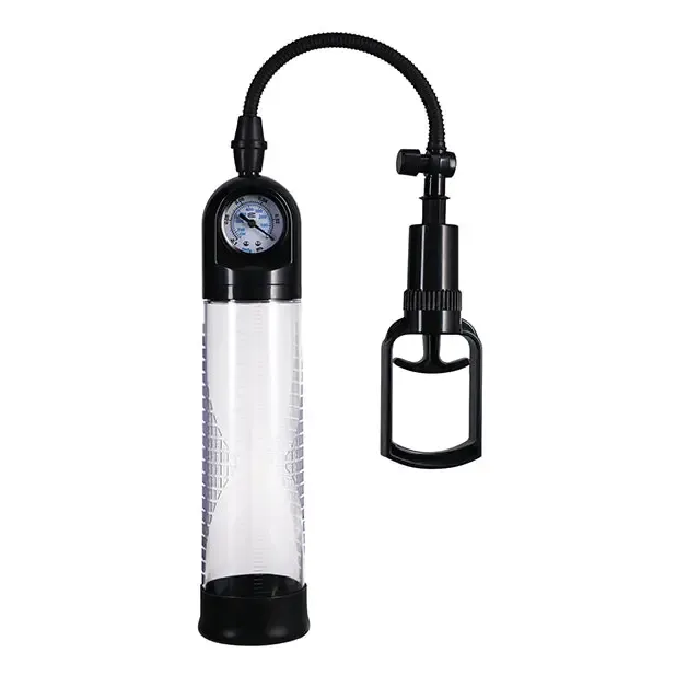 Doc Johnson Male Sex Toys Rock Solid Boost It Penis Pump with Gauge BlackClear Doc Johnson Male Sex Toys Rock Solid Boost It Penis Pump with Gauge BlackClear