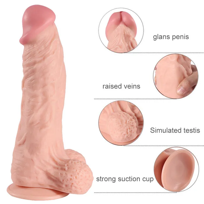 Female Sex Toys A102 Disruptors ExtraLarge Ultra Realistic Suction Cup Dildo with Balls 12 Inch Modi