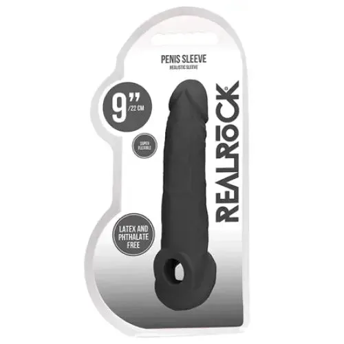 Male Sex Toys SHOTS AMERICA RealRock Realistic 9 in Penis Sleeve Extender Sling Black Male Sex Toys SHOTS AMERICA RealRock Realistic 9 in Penis Sleeve Extender Sling Black