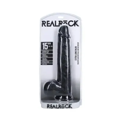 RealRock Extra Long 15 in Dildo with Balls Black SHOTS AMERICA Female Sex Toys RealRock Extra Long 15 in Dildo with Balls Black SHOTS AMERICA Female Sex Toys