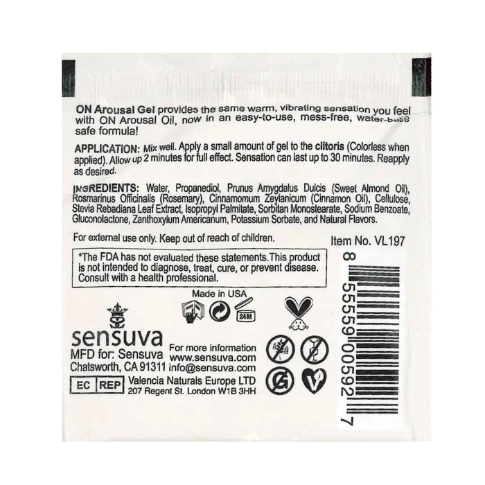 Sensuva Female Sex Toys Sensuva ON For Her Arousal Gel Coffee Cake Foil 4ml013 fl oz