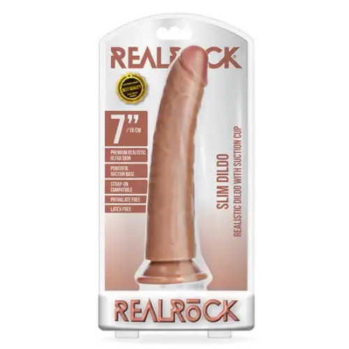 SHOTS AMERICA RealRock Realistic 7 in Slim Dildo With Suction Cup Tan Female Sex Toys SHOTS AMERICA RealRock Realistic 7 in Slim Dildo With Suction Cup Tan Female Sex Toys