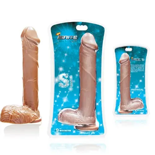 SI 9in Cock wBalls Suction Cup Caramel SI Novelties Dildos