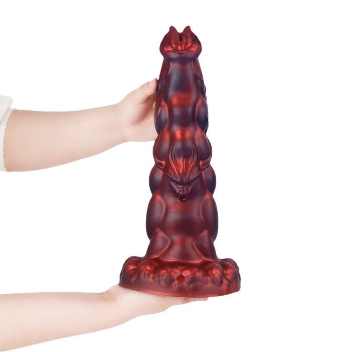 Anal Platinum Silicone Series Fantasy Rippled Rider Platinum Silicone Dildo 148 Inch Red
