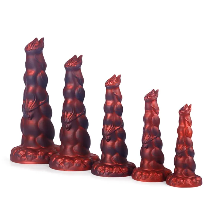 Anal Platinum Silicone Series Fantasy Rippled Rider Platinum Silicone Dildo 148 Inch Red