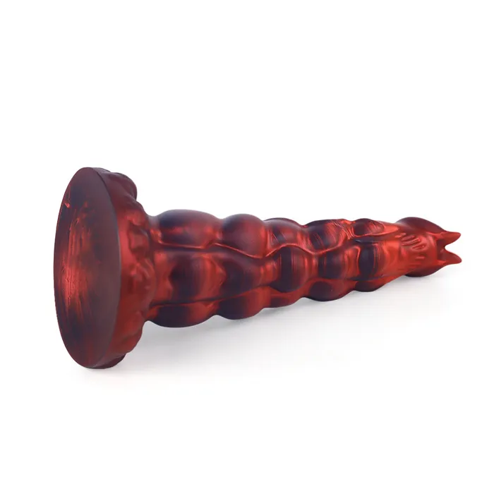 Anal Platinum Silicone Series Fantasy Rippled Rider Platinum Silicone Dildo 148 Inch Red