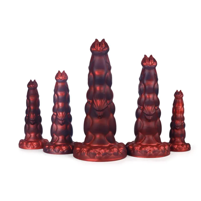 Anal Platinum Silicone Series Fantasy Rippled Rider Platinum Silicone Dildo 148 Inch Red