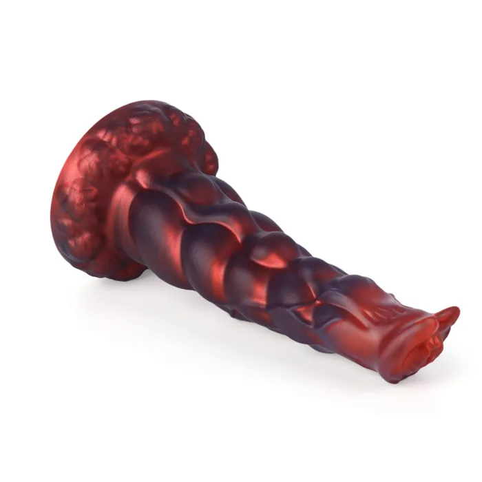 Anal Platinum Silicone Series Fantasy Rippled Rider Platinum Silicone Dildo 148 Inch Red