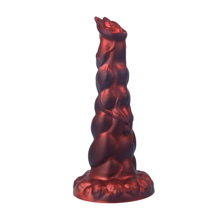 Anal Platinum Silicone Series Fantasy Rippled Rider Platinum Silicone Dildo 148 Inch Red