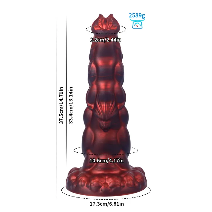 Anal Platinum Silicone Series Fantasy Rippled Rider Platinum Silicone Dildo 148 Inch Red