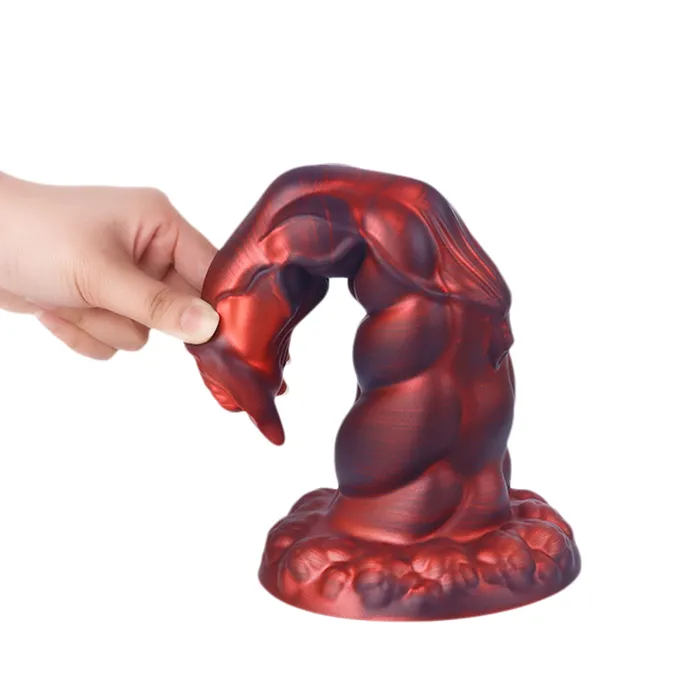 Anal Platinum Silicone Series Fantasy Rippled Rider Platinum Silicone Dildo 148 Inch Red