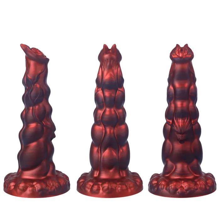 Anal Platinum Silicone Series Fantasy Rippled Rider Platinum Silicone Dildo 148 Inch Red