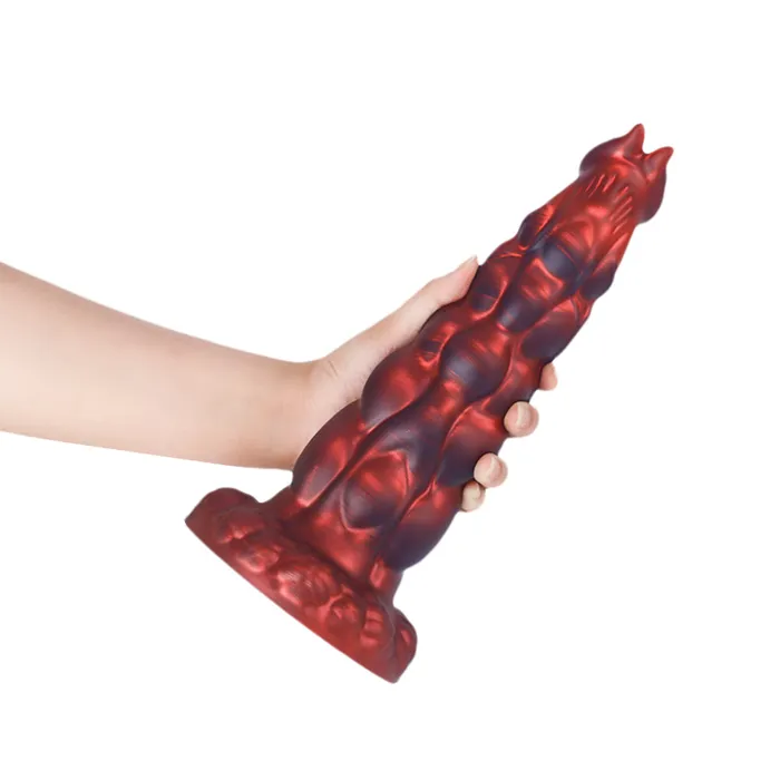 Anal Platinum Silicone Series Fantasy Rippled Rider Platinum Silicone Dildo 148 Inch Red