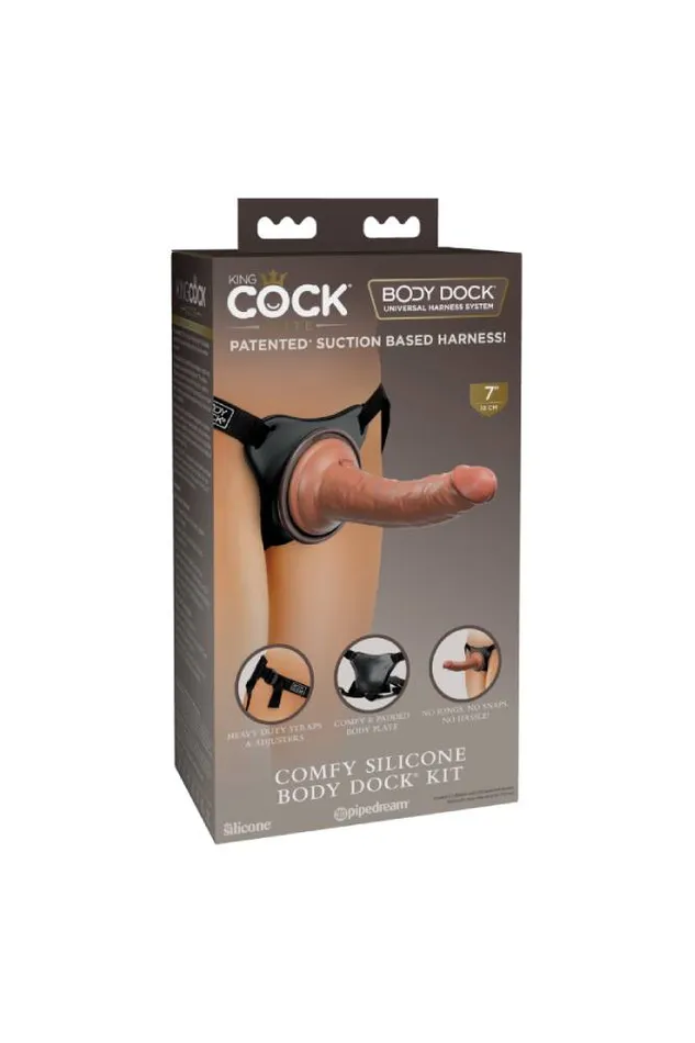 Pipedream Pipedream King Cock Elite Comfy Silicone Body Dock Strapon Kit Tan Female Sex Toys