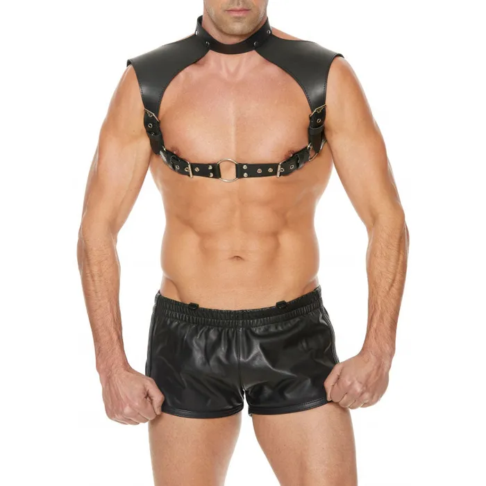 Shots Toys Female Sex Toys Shots UOMO Leather Mens Harness with Collar Black