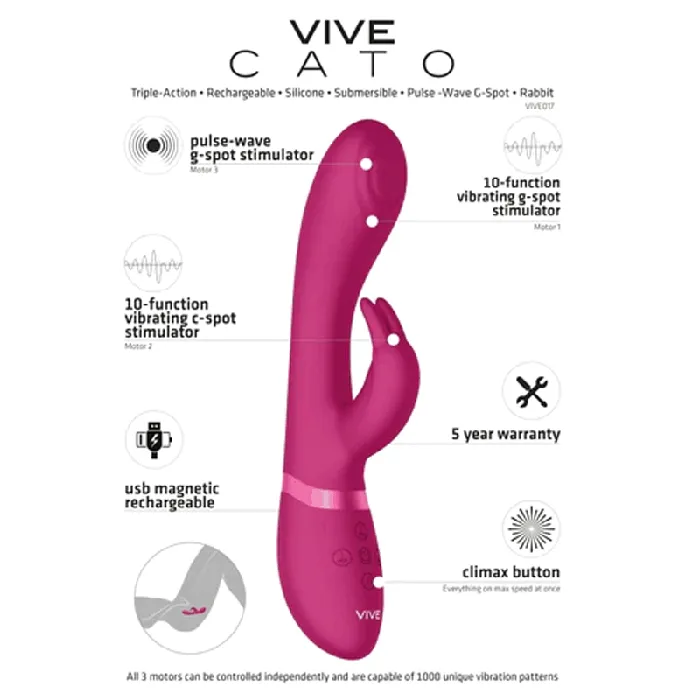 Shots Toys Vibrators Shots Vive Cato Pulse GSpot Rabbit Vibrator Pink