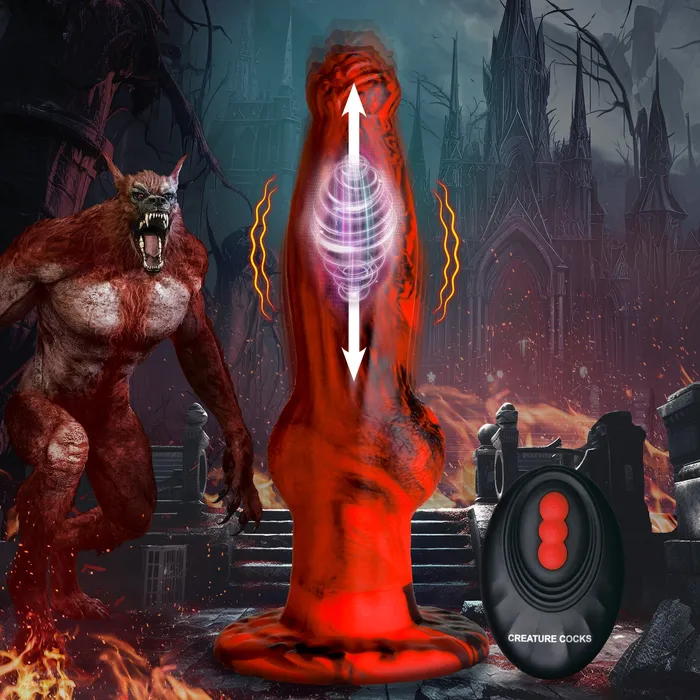 Creature Cocks Female Sex Toys Hell Wolf Thrusting and Vibrating Silicone Dildo