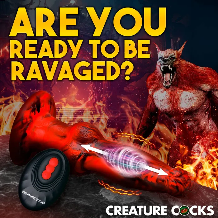 Creature Cocks Female Sex Toys Hell Wolf Thrusting and Vibrating Silicone Dildo