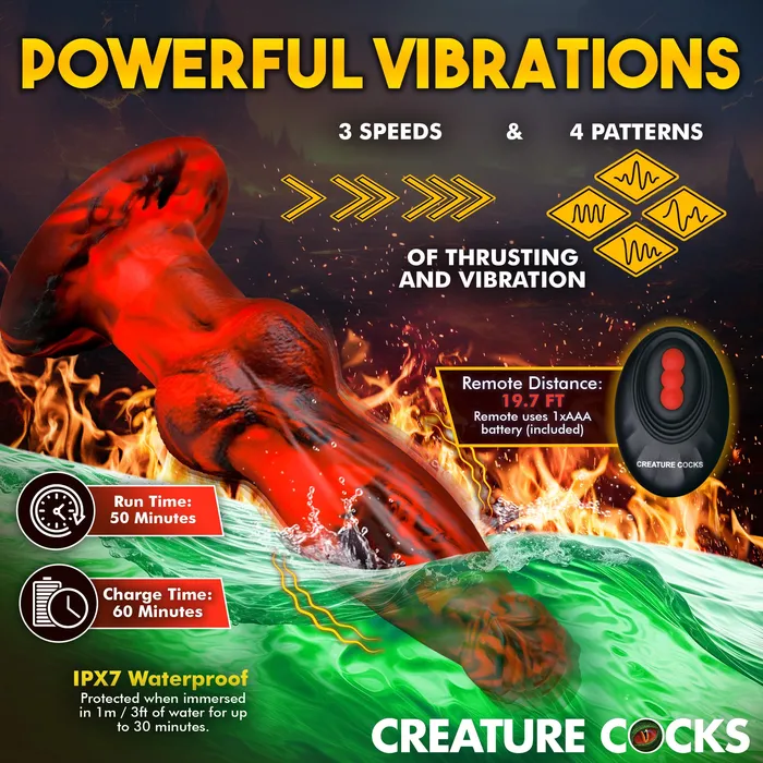 Creature Cocks Female Sex Toys Hell Wolf Thrusting and Vibrating Silicone Dildo