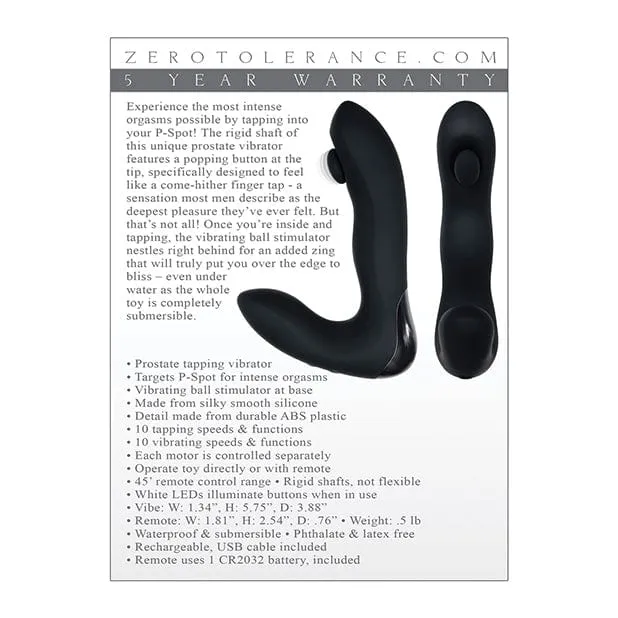 Zero Tolerance Anal Zero Tolerance Tap It Remote Control Silicone Prostate Massager Black