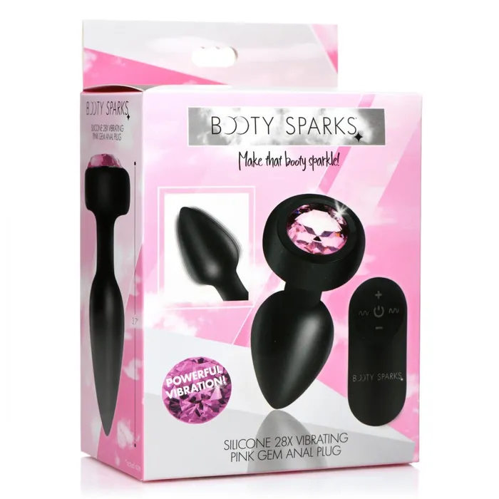 28X Silicone Vibrating Pink Gem Anal Plug w Remote Small Booty Sparks Anal