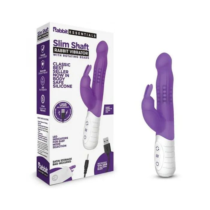 Electric EEL Inc Vibrators Rabbit Essentials Slim Shaft Rabbit Vibrator Purple