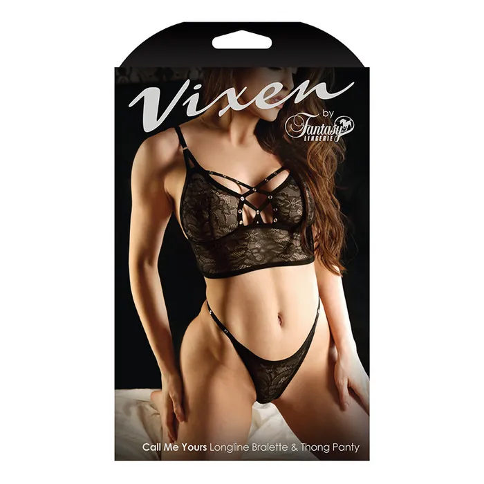 Fantasy Lingerie Female Sex Toys Vixen Call Me Yours Longline Bralette With Grommets Thong Panty Black LXL Fantasy Lingerie Female Sex Toys Vixen Call Me Yours Longline Bralette With Grommets Thong Panty Black LXL