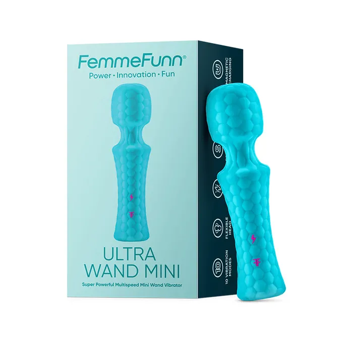 Female Sex Toys Vvole FemmeFunn Ultra Wand Mini Rechargeable Flexible Textured Silicone Vibrator Turquoise