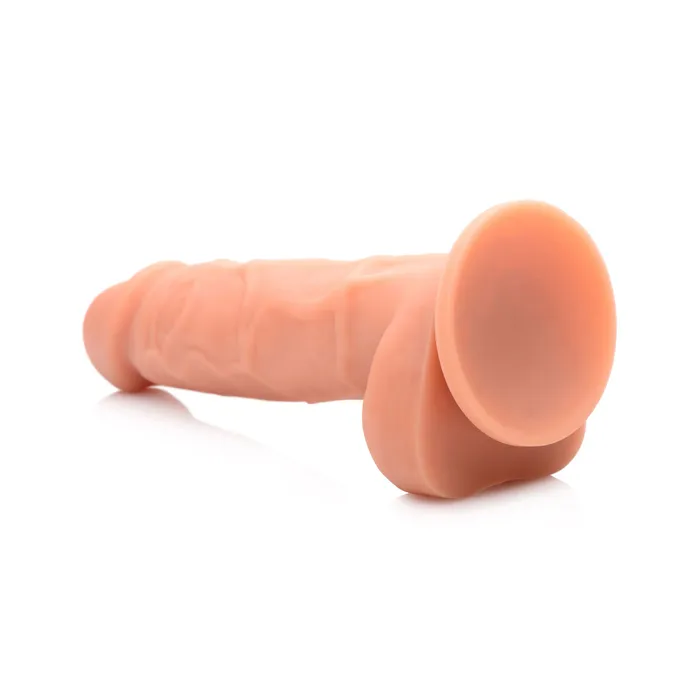 Power Pecker 7 Inch Silicone Dildo w Balls Flesh Strap U Dildos