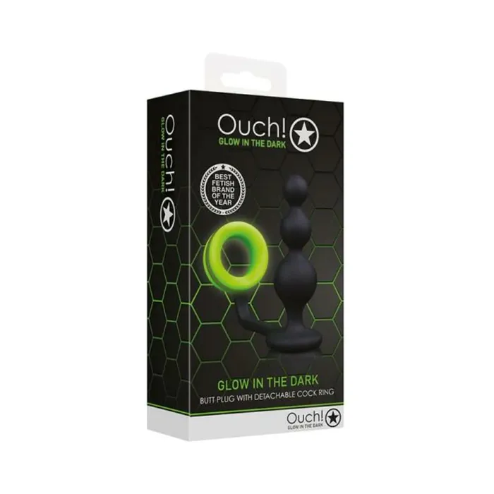 Shots America LLC Male Sex Toys Ouch Glow Beads Butt Plug With Cock Ring Glow In The Dark Green Shots America LLC Male Sex Toys Ouch Glow Beads Butt Plug With Cock Ring Glow In The Dark Green
