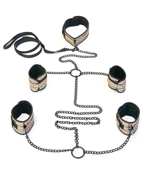 Spartacus Couples Spartacus Faux Leather Collar To Wrist Ankle Restraints Bondage Kit Wleash Gold Spartacus Couples Spartacus Faux Leather Collar To Wrist Ankle Restraints Bondage Kit Wleash Gold