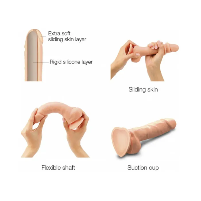 Female Sex Toys Lovely Planet USA StrapOnMe Realistic Collection Sliding Skin DualDensity Silicone Dildo Vanilla