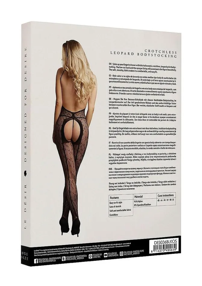 Le Desir Bodystockings Playsuits Le Desir Crotchless Leopard Bodystocking