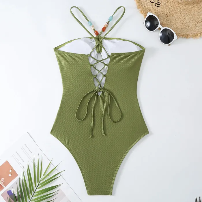 Male Sex Toys Sinderella Monokini Back Tieup Solid Color Swimsuit with Floral Sarong By Sinderella