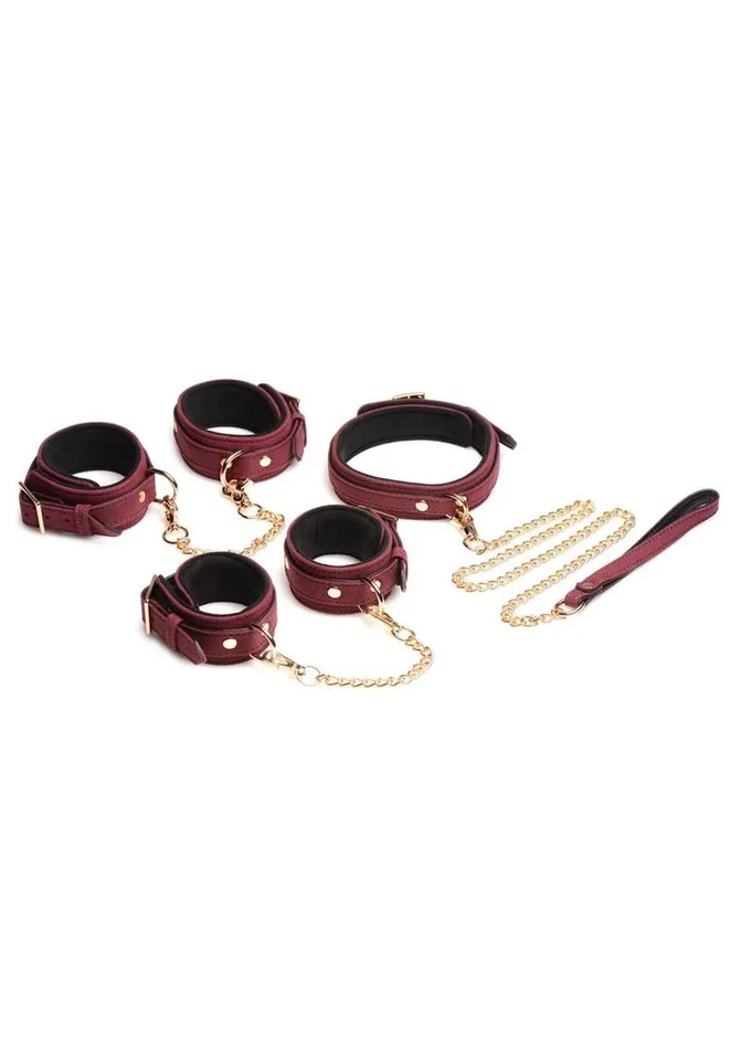 Master Series Master Series Velvet Bondage Set Cuffs Collar and Leash Couples Master Series Master Series Velvet Bondage Set Cuffs Collar and Leash Couples