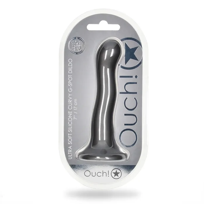 Ouch Ultra Soft Silicone Curvy GSpot Dildo Metallic Grey 7 Inch Ouch Dildos