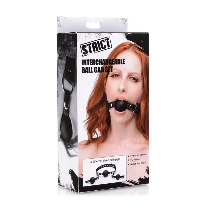 Strict Anal Strict Interchangeable Silicone Ball Gag Set Black