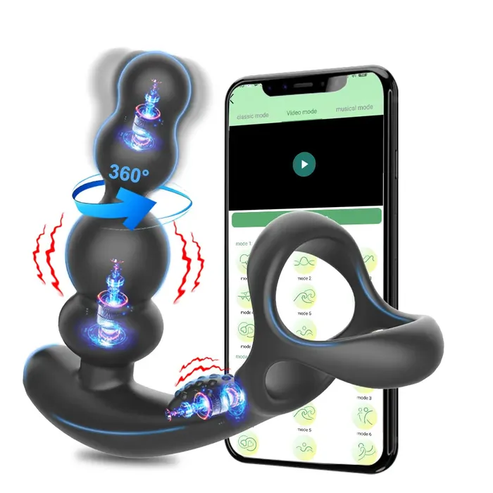 xbelo Male Sex Toys 360 Rotate Thrusting Vibrating Prostate Massager Cock Ring with Rasied Dots xbelo Male Sex Toys 360 Rotate Thrusting Vibrating Prostate Massager Cock Ring with Rasied Dots
