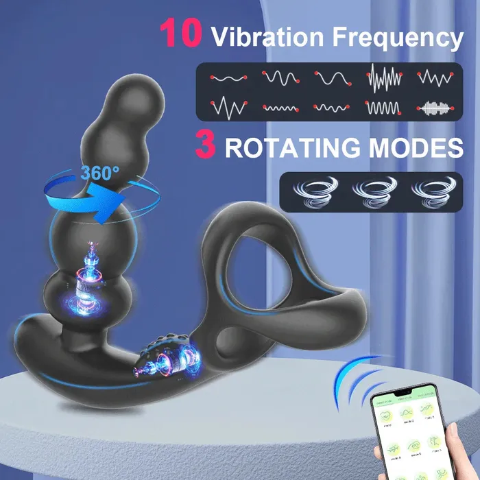 xbelo Male Sex Toys 360 Rotate Thrusting Vibrating Prostate Massager Cock Ring with Rasied Dots